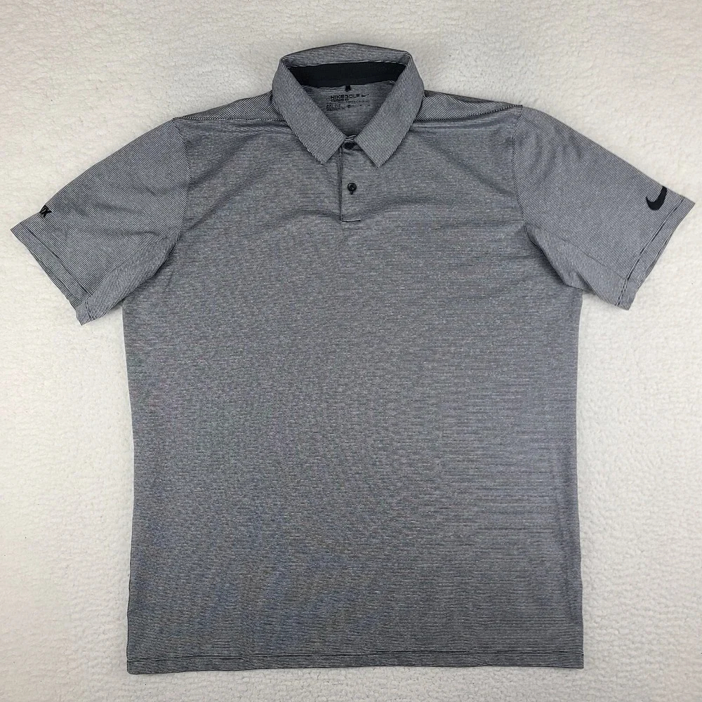 Nike Golf Polo Shirt Mens XL Black Gray Striped Performance‎ Standard Dri Fit